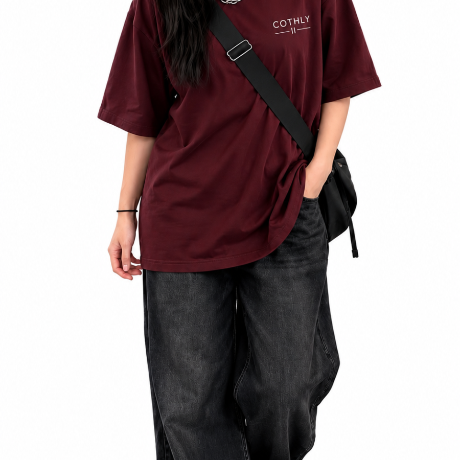Don’t Judge Me — Burgundy Oversized T-Shirt
