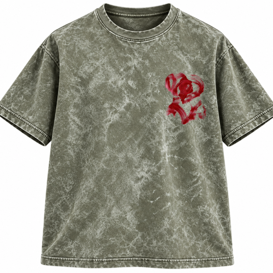 Crimson Chaos Acid-Wash Oversized T-Shirt