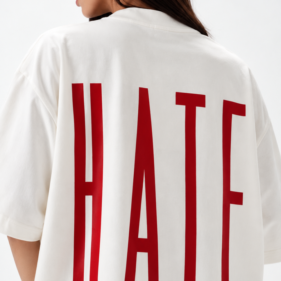 HATE Oversized Off-White Graphic T-Shirt